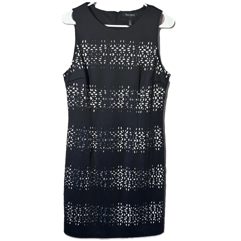 White House Black Market Womens Size 8 Black Laser Cut Geometric Sheath Dress